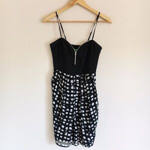 Walter Baker Black and White Geometric Pattern Spaghetti Strap Mini Dress